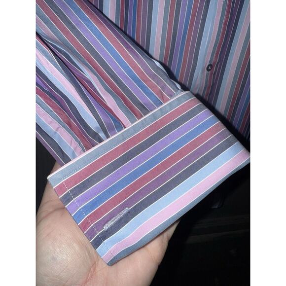 Thomas Pink 15.5 / 36 Cuff Magenta Blue Purple Striped Superfine Two Fold Shirt - Picture 6 of 7